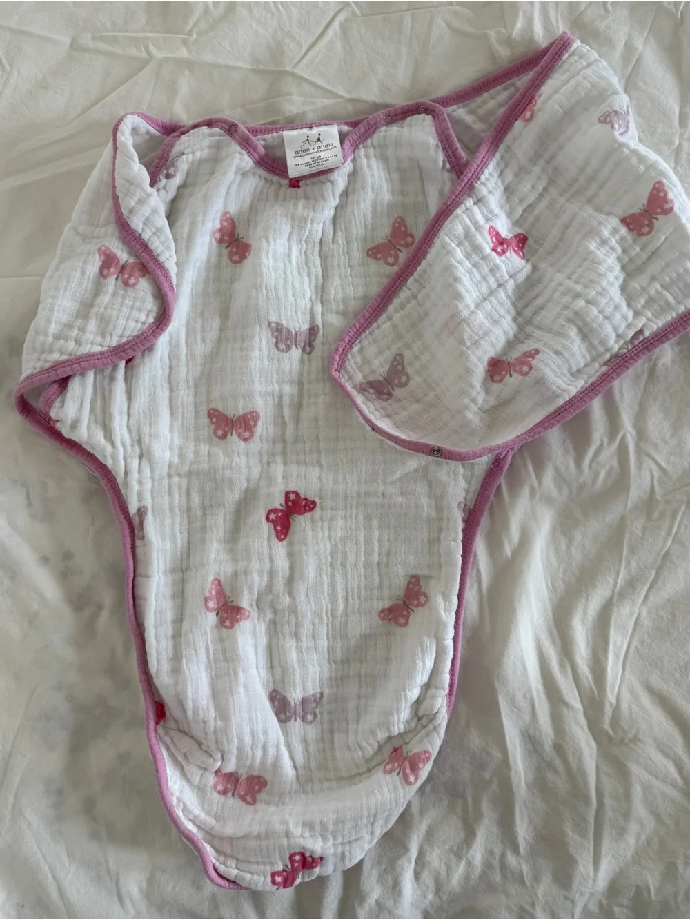 Aden + Anais Pink Butterfly easy Swaddle Sack large 100% cotton muslin